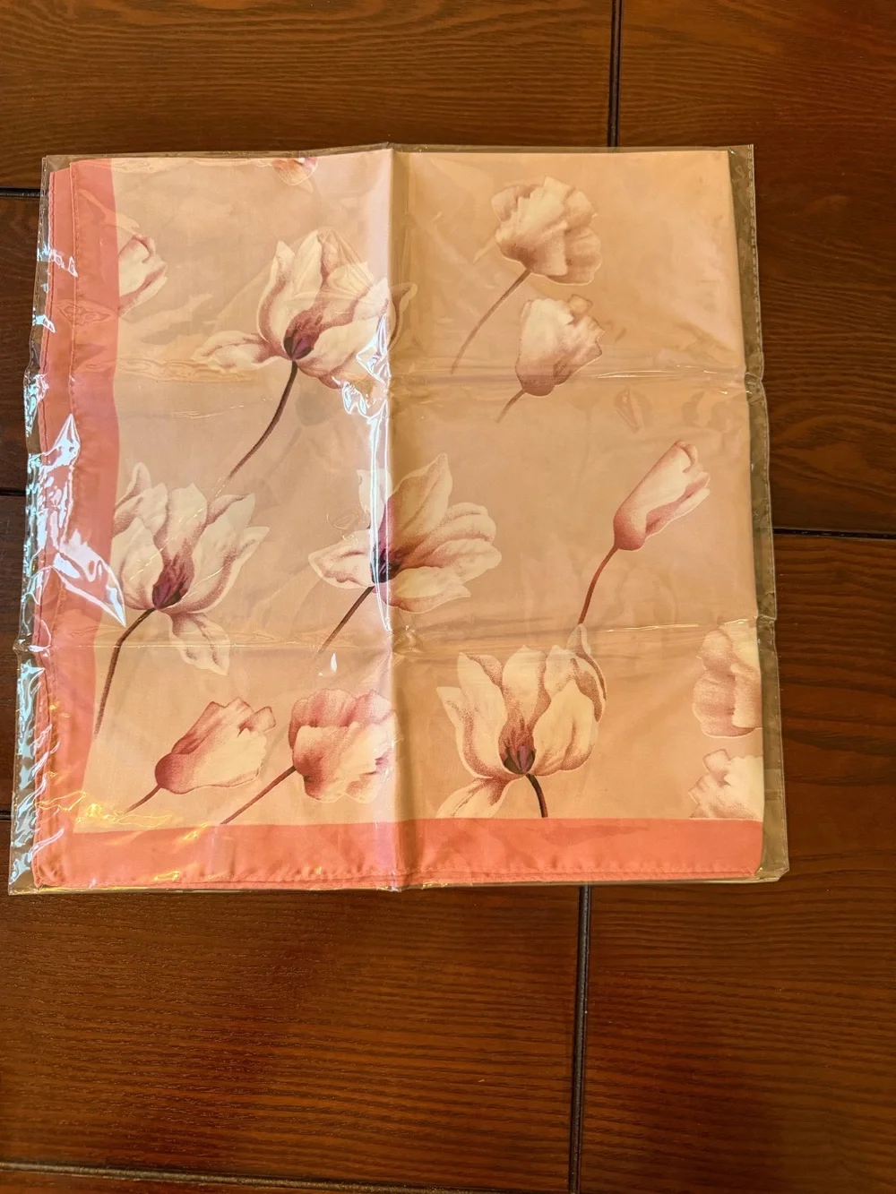 Pink Floral Satin Hair Scarf Square Neck Scarf Head Wrap Purse Tie Bandana